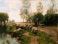 w.steelink jr:schaapherder met schapen op de weide